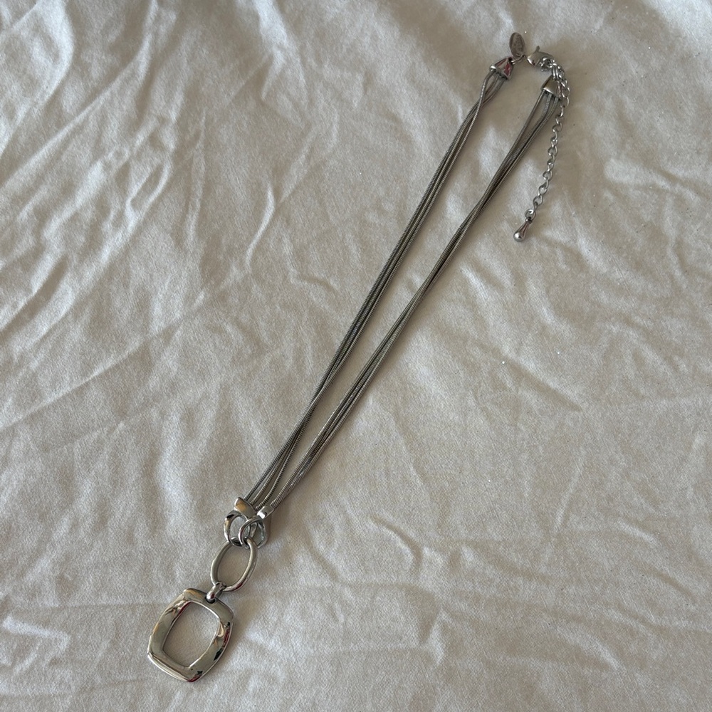 Lia Sophia Silver Square Pendant Necklace, 16 inch with extender